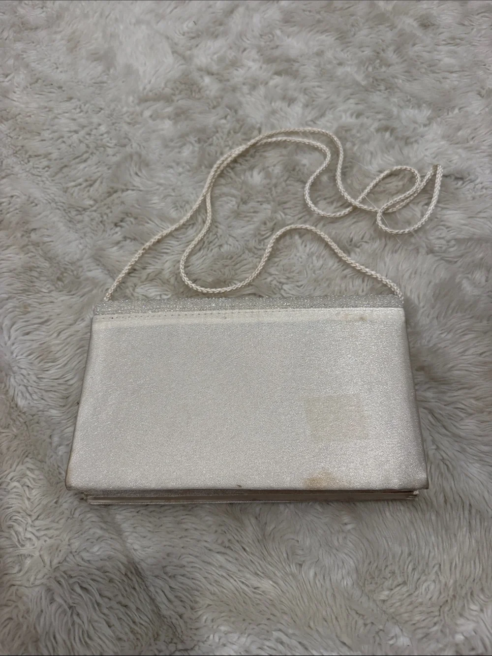 Vintage Stephanie Beaded Cream Evening Clutch with Pearl Scallop Accent